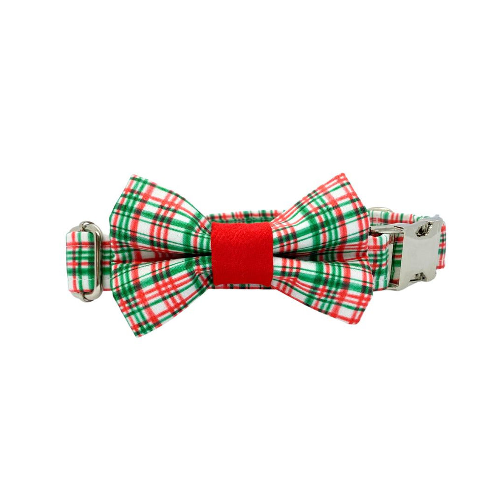 Tartan Christamas dog bow tie on collar