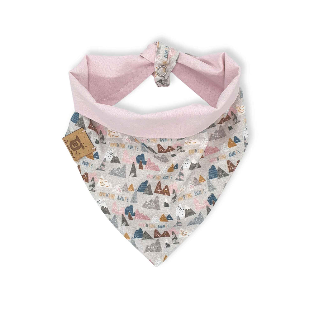 Mountain design handmade dog bandana in pink & grey