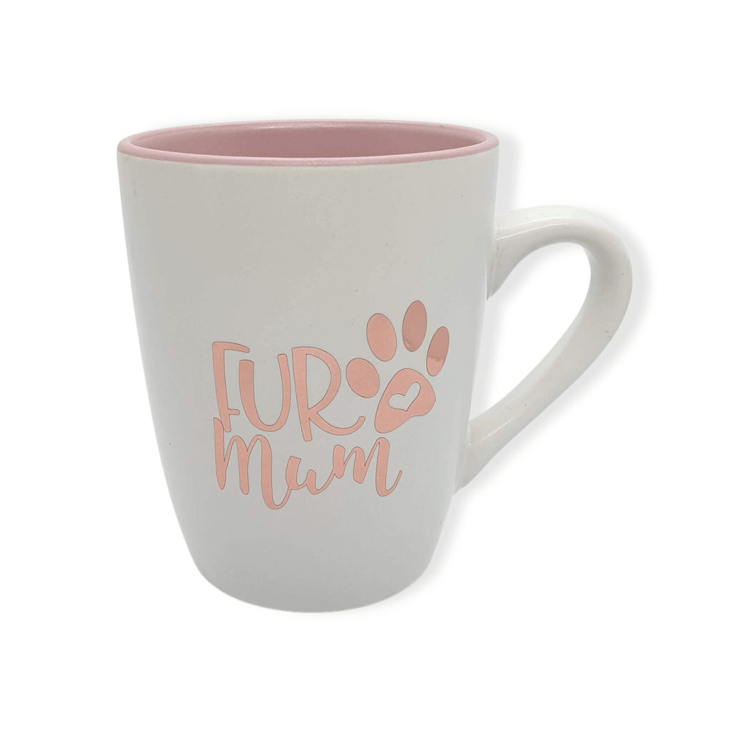 fur mum design mug with pink inner colour and rose gold design