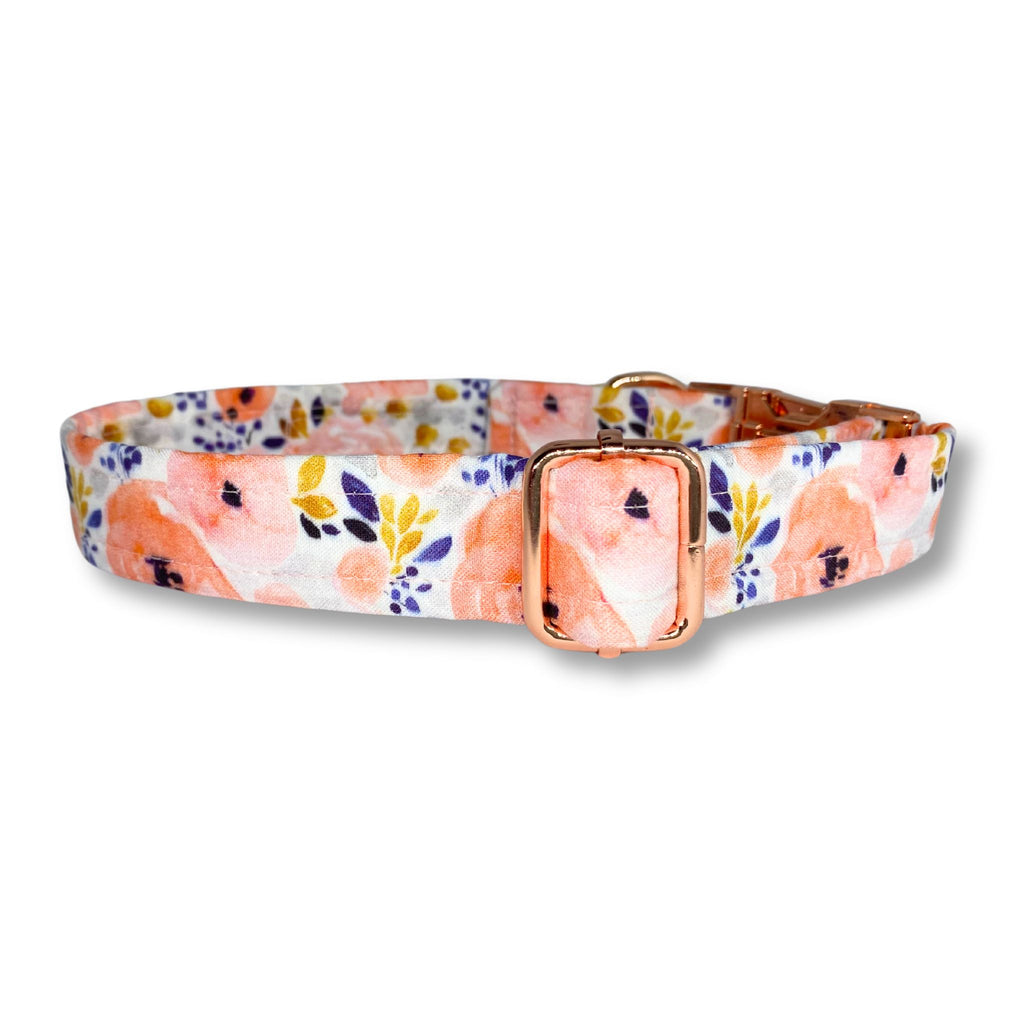 Adjustable Peach Posy fabric covered dog collar