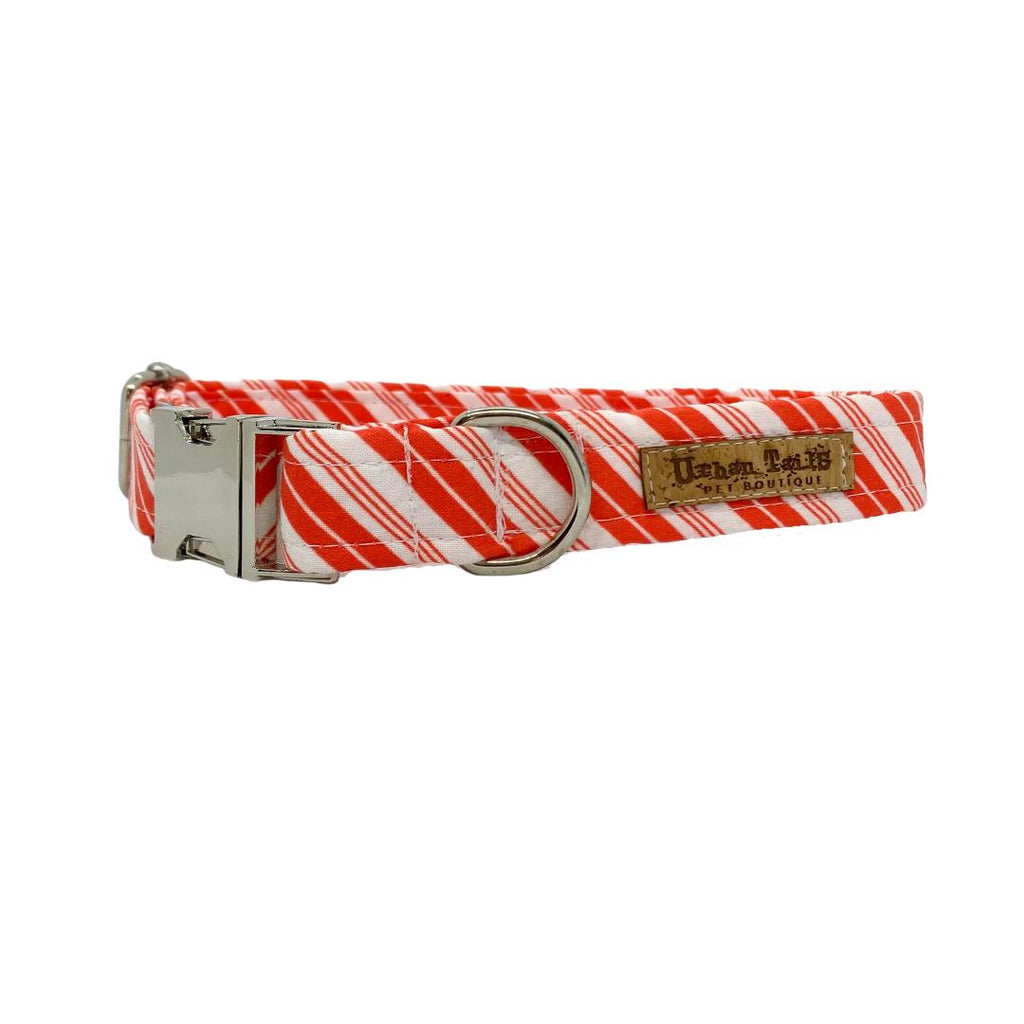 Fabric Candy cane Christmas striped dog collar