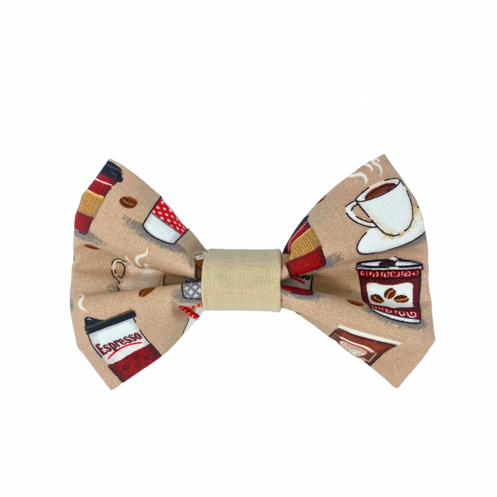 Coffee design Dog Bow Tie with velcro straps