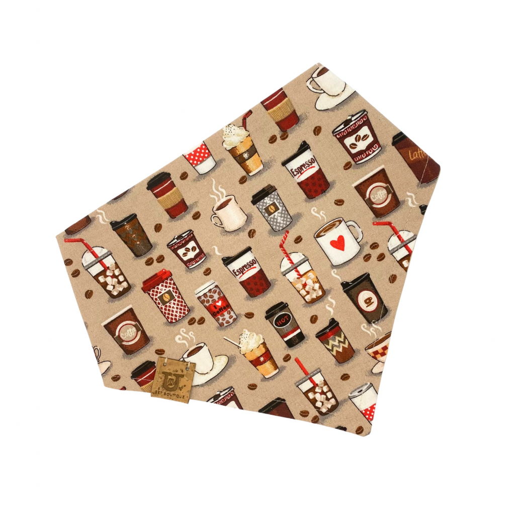Dog bandana with coffee cup design