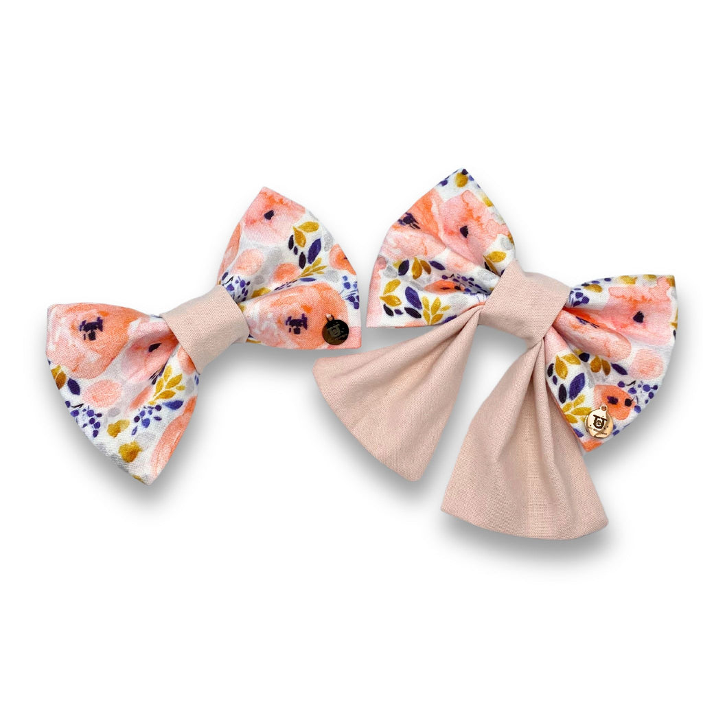Peach Posy watercolour floral dog bow options