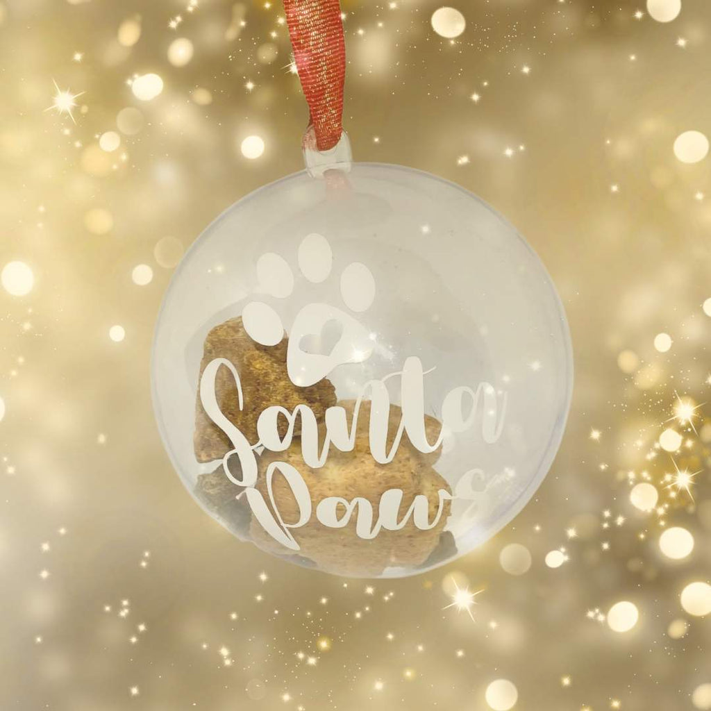 Santa Paws treat bauble on gold background