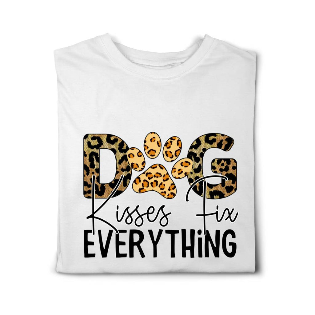 Dog Kisses Fix Everything T-shirt with leopard print font