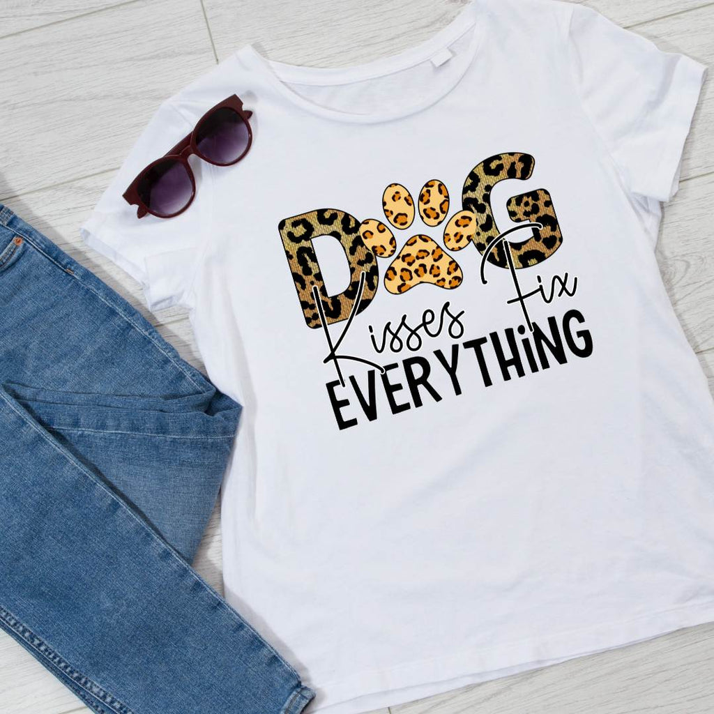 Dog Kisses Fix Everything T-shirt flatlay with jeans