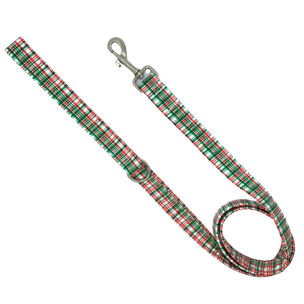 Tartan christmas dog leash with d-ring for attaching accessories