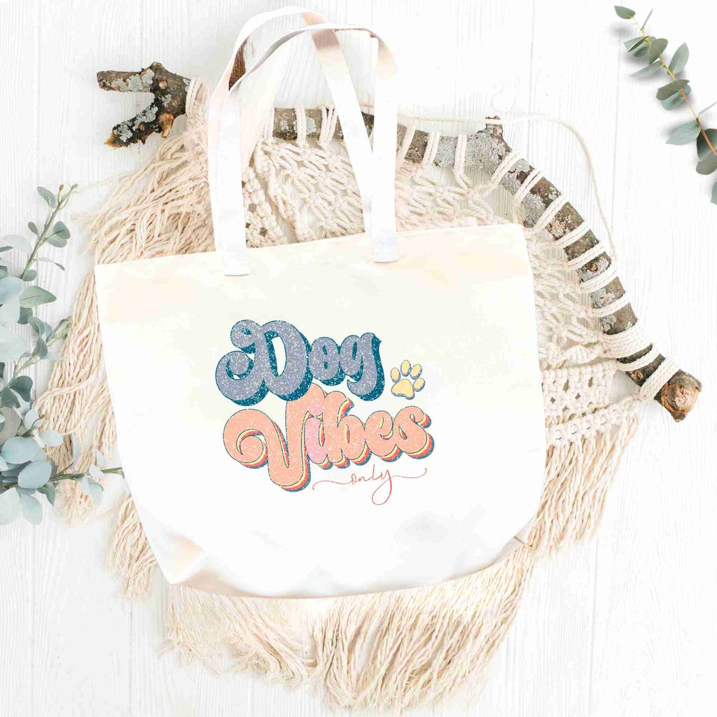 dog vibes only tote bag flatlay