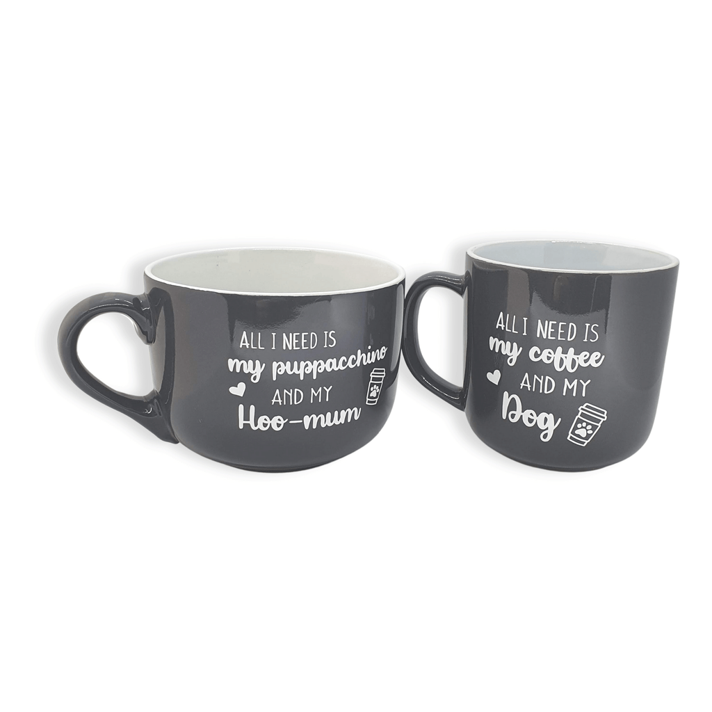 coffee and puppacchino dog and owner mug set