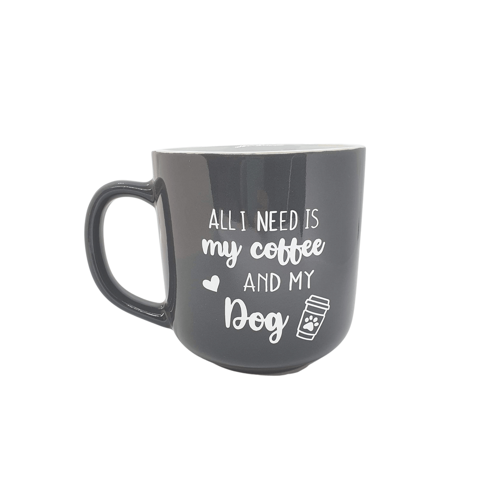 Grey and white dog themed mug - all  iI need is coffee and my dog design