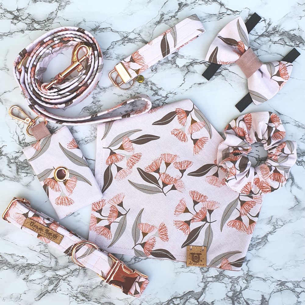 matching pink eucalyptus dog accessories