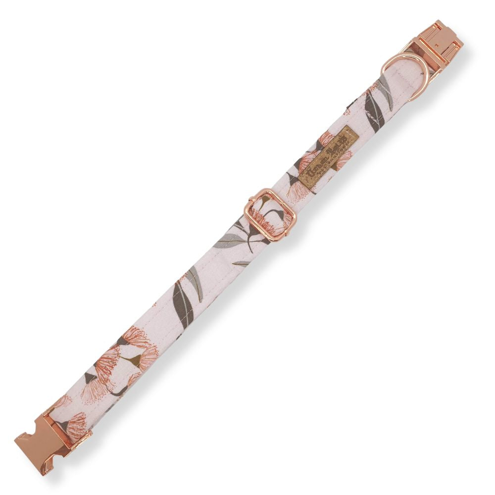 Pink eucalyptus floral dog collar with rose gold hardware