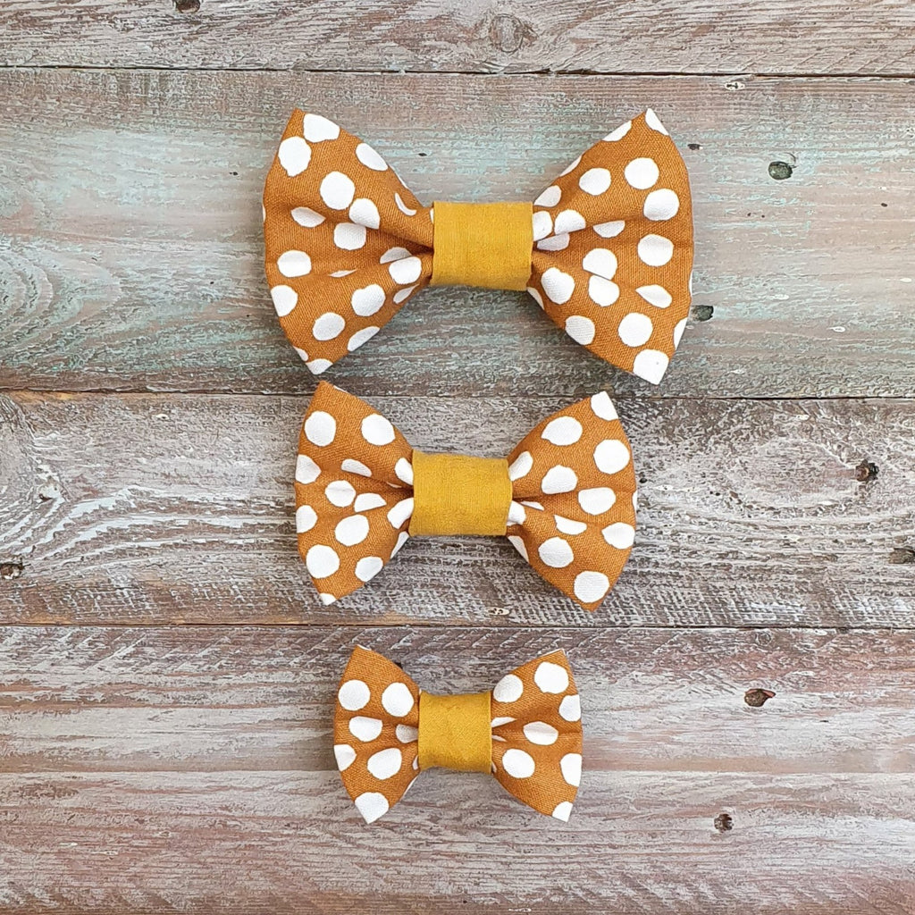 small, medium and large polka dot dog bow tie