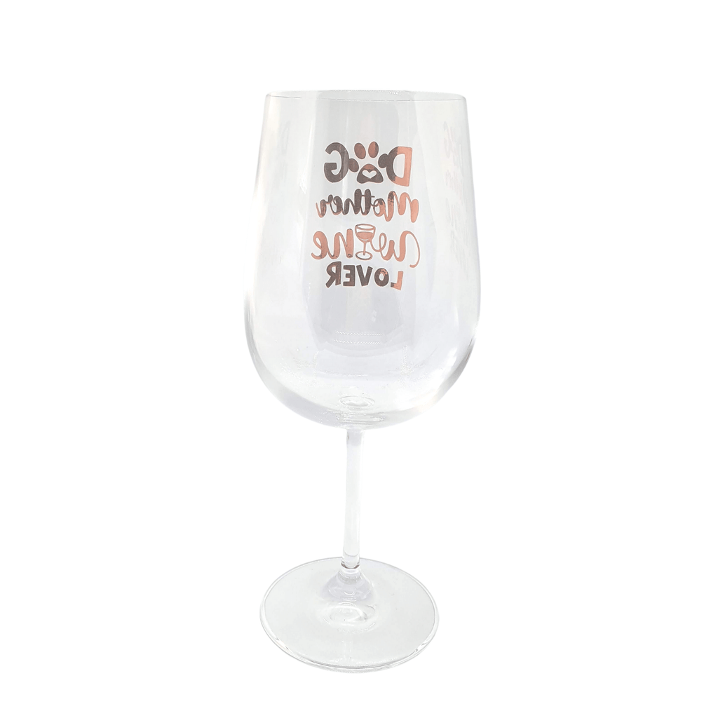 Rear view of dog mum wine glass