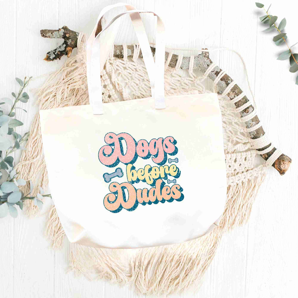 'Dogs before dudes' tote bag